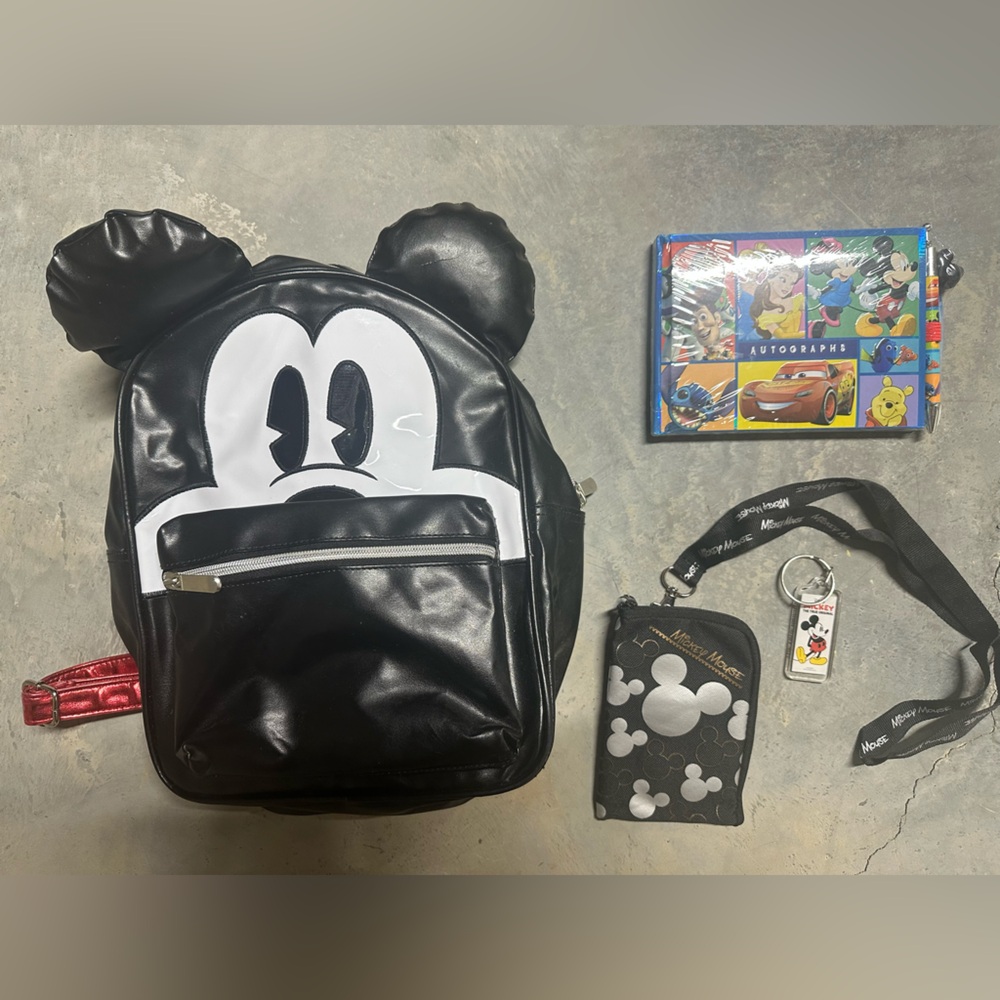 Disney Mickey Mouse Bundle – Backpack + Autograph Book + Lanyard + Keychain